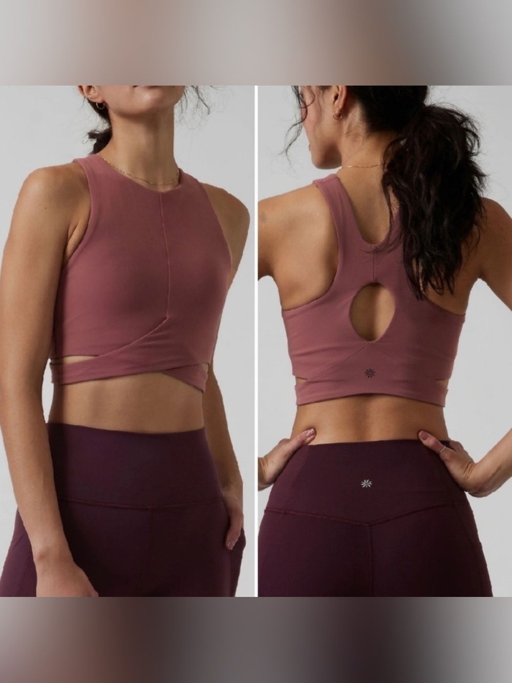 Athletic Conscious Cutout Crop Tank in Dusty Rose NWOT